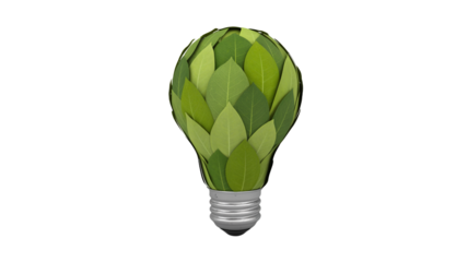Light bulb made of green leaves for eco energy concept

