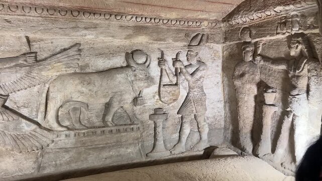 Relief of Pharaoh offering to Apis Bull, Catacombs of Kom El Shoqafa, Alexandria