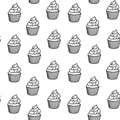 Seamless cupcake pattern black and white