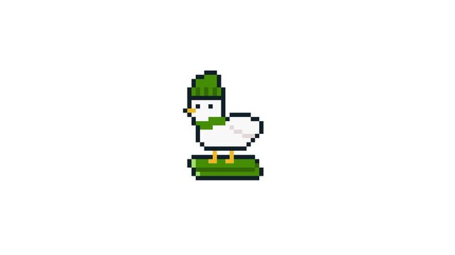8-bit pixel art duck ski. winter sports animation. looped animation 4k 30fps
