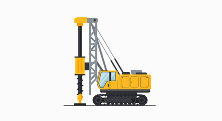 Construction Pile Driver Equipment Flat Design Vector