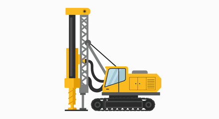 Yellow Crawler Drilling Rig Illustration for Foundation Construction