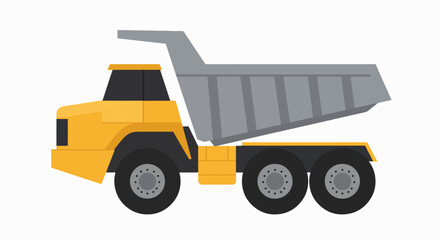 Bright Yellow Dump Truck Flat Illustration, Heavy Duty Construction Vehicle