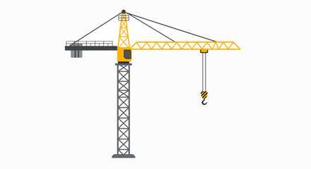 Vibrant Yellow Tower Crane Flat Vector Illustration: Essential Heavy Machinery for Construction and Building Projects