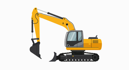 Bright Yellow Hydraulic Excavator Vector Art for Earthmoving & Construction Projects