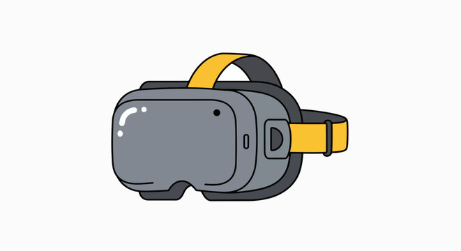 Illustration of a virtual reality headset with yellow straps on a white background.