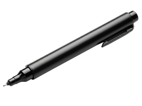 Black fine tip marker pen with cap isolated for office supply on a transparent background