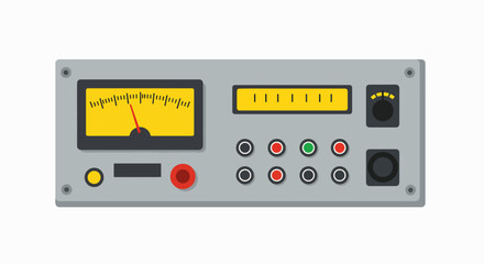 A grey electronic device with an analog meter, digital display, and multiple connection ports.