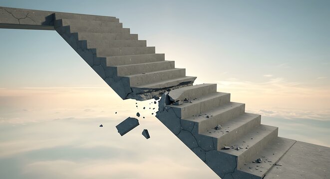 Broken concrete stairs upward progression