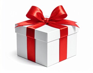 Obraz premium Elegant White Gift Box with Red Ribbon Bow