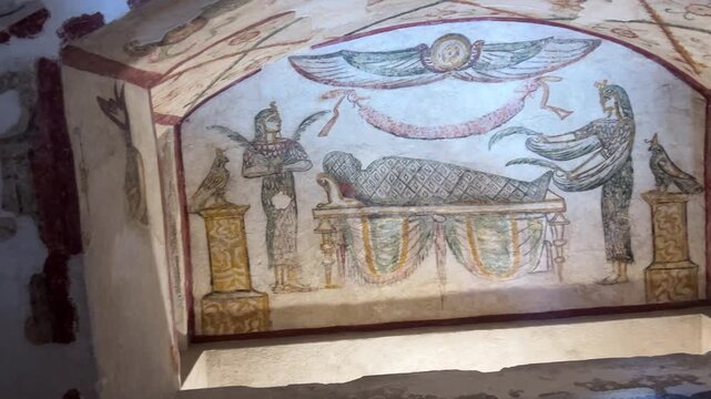 Fresco of mummy with Isis and Nephthys, Catacombs of Kom El Shoqafa, Alexandria