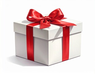 Obraz premium Title: White Gift Box with Shiny Red Ribbon and Bow