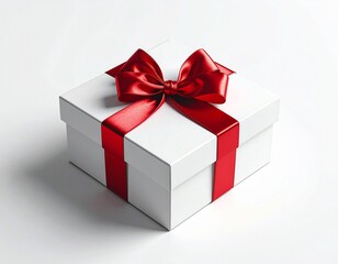 Elegant White Gift Box with Red Satin Ribbon