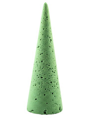 Porous green cone made of floral foam for flower arrangements on a transparent background