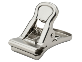 Heavy-duty metal spring clip on a transparent background