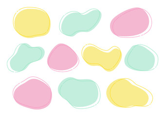 パステルカラーのやわらかい形のシンプルなフレームイラストセット（ピンク・緑・黄色）