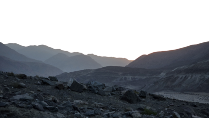 Sunset in Chilas Mountains, Pakistan — Golden Light Over Rugged Peaks of the Karakoram Range. Perfect for Travel Posters, Nature Backgrounds, and Adventure Landscape Designs. PNG File.