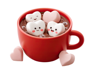 Cute heart-shaped marshmallows in a red mug of hot chocolate (1)