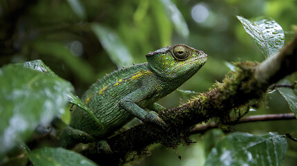 A chameleon busy blending in a rainforest, emphasizing the rich biodiversity (3)