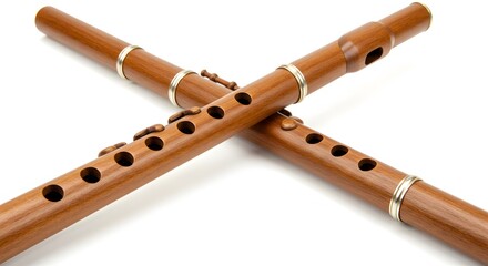 Naklejka premium Two wooden flutes crossed