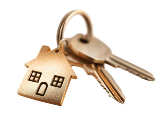 Gold house-shaped keychain with keys