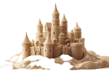 Sandy castle against black