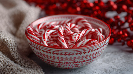 Red and white candy canes in a festive bowl (3)
