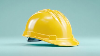 A yellow hard hat is on a blue background