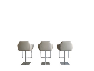 Three light beige bar stools, back view