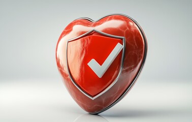 Red heart-shaped icon with protective shield and checkmark