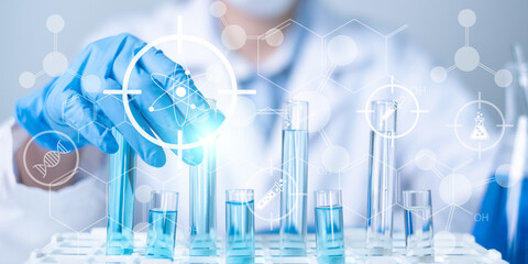 Professional healthcare worker doctor physician technician working in laboratory science biology microbiology biotechnology new discovery in vaccine medicine research innovation clinic hospital DNA