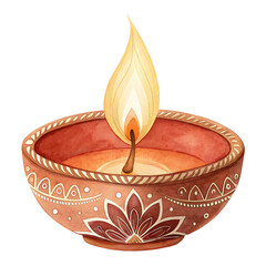 Fototapeta premium Traditional Festival Celebration, Diya Candle, India, Watercolor Illustration, Festive Atmosphere, Close-Up View, Cultural Significance