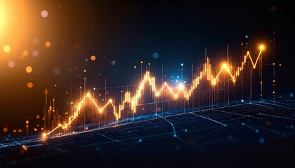 A vibrant stock chart displaying upward trends, illuminated by the warm glow of the sun shining brightly in the background, creating a hopeful atmosphere.