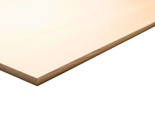Corner of a light colored wooden board for building material on a transparent background