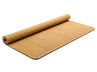 Partially unrolled chunky knit yoga mat with a non-slip base on a transparent background