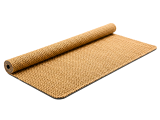 Partially unrolled chunky knit yoga mat with a non-slip base on a transparent background