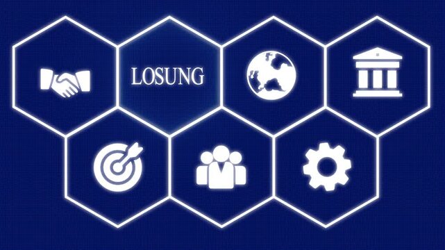 Businessman pressing a futuristic digital button with L&Ouml;SUNG concept, problem solving, innovation, business strategy, and effective solutions