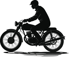 Silhouette of Man Riding Classic Vintage Motorcycle with Helmet