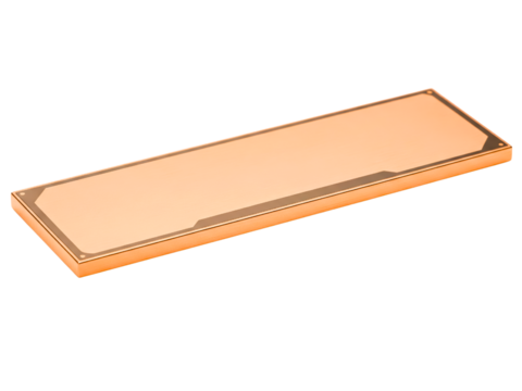 Brushed copper solid-state drive heatsink for a computer part on a transparent background