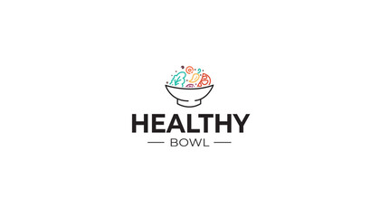 Minimal modern logo of a healthy food bowl with fresh vegetables and salad, perfect for organic restaurants, vegan cafes, nutrition brands, and wellness businesses.