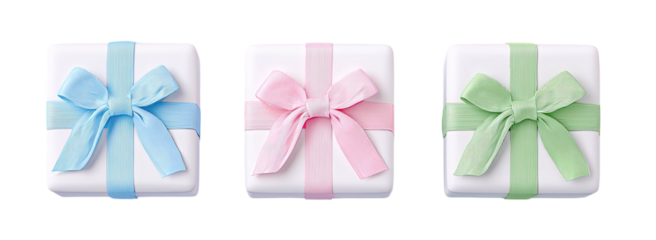 Three gift boxes with pastel bows