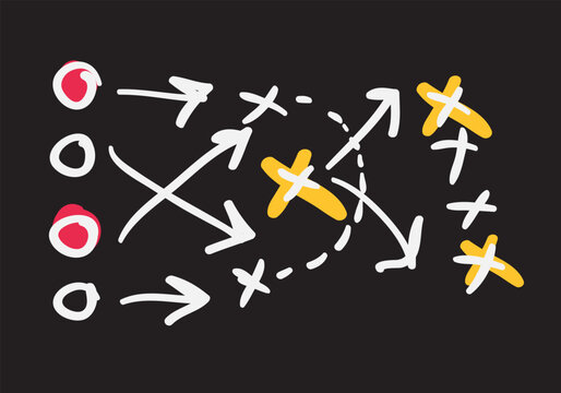 American football tactic movement trick, freehand drawing design.