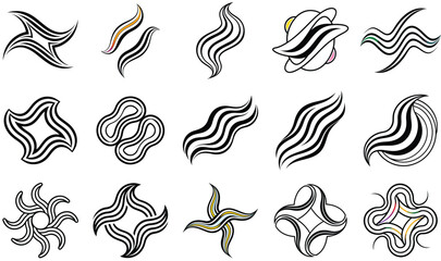 Collection of swirling abstract black and white ink brush stroke designs for T shirt or any project