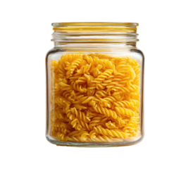 Glass jar filled with spiral pasta