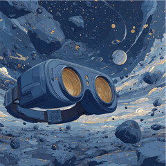 virtual reality glasses in space. space galaxy, vector image. modern technology