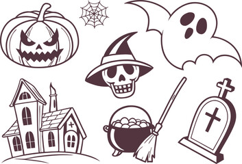 A festive vector collection of Halloween icons set with cartoon holiday design elements