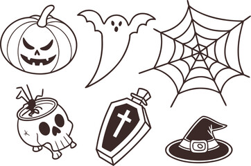 A colorful vector illustration collection of various Halloween pumpkin icons and cartoon holiday decorations