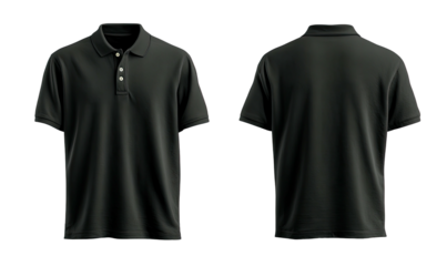 Black polo shirt mockup, front and back view