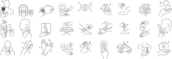 Medical Injury Stroke Icon Collections. Containing Bandage, Cast, Crutch, First Aid and More Icons.
