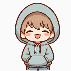 Obraz premium vector illustration of a little boy laughing and wearing a hoodie